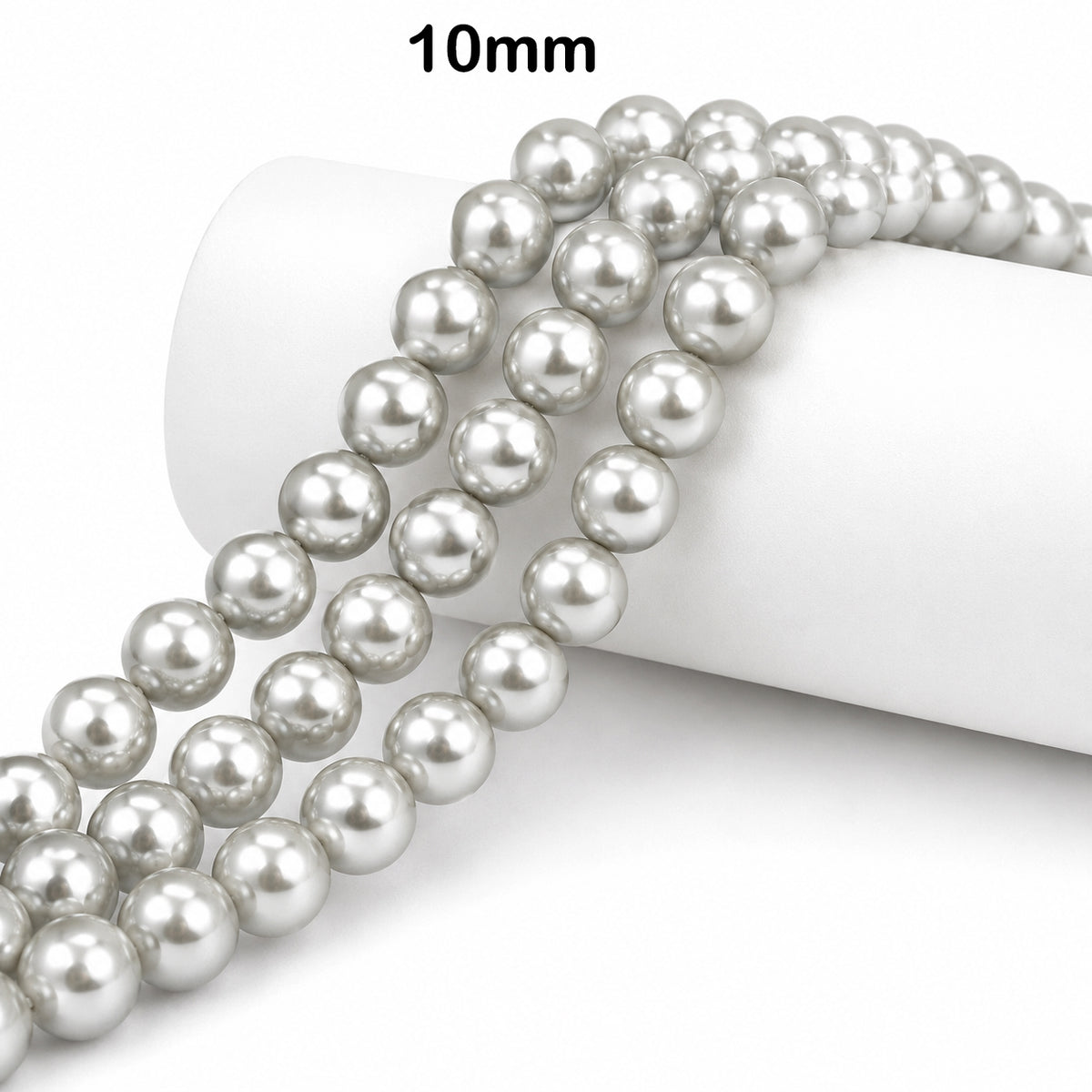 Best Quality 10mm size, Glass Pearl Beads Round  Approx. 88 Beads Per Strand | Jewelry Making Supplies, Color Gray