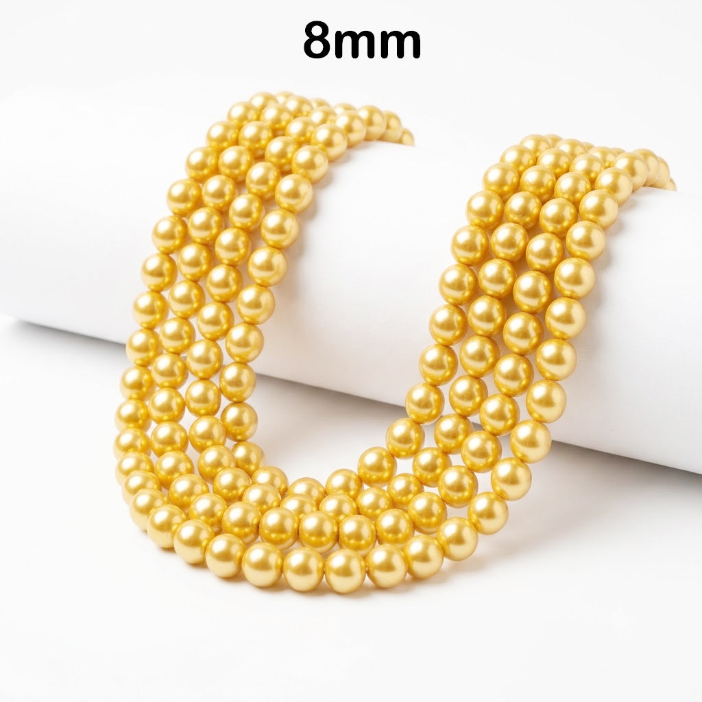 Best Quality 8mm size, Glass Pearl Beads Round  Approx. 105108 Beads Per Strand | Jewelry Making Supplies, Color Gold
