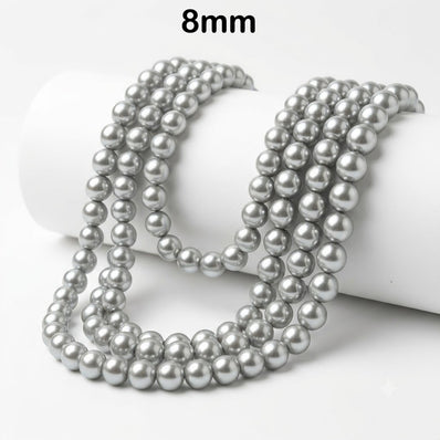 Best Quality 8mm size, Glass Pearl Beads Round  Approx. 105108 Beads Per Strand | Jewelry Making Supplies, Color Gray