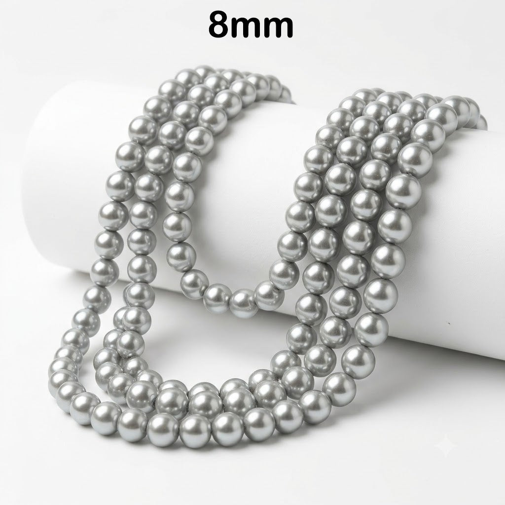 Best Quality 8mm size, Glass Pearl Beads Round  Approx. 105108 Beads Per Strand | Jewelry Making Supplies, Color Gray