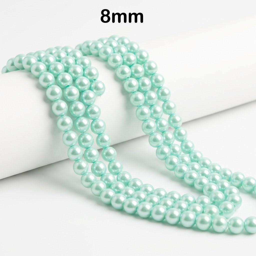 Best Quality 8mm size, Glass Pearl Beads Round  Approx. 105108 Beads Per Strand | Jewelry Making Supplies, Color Aqua