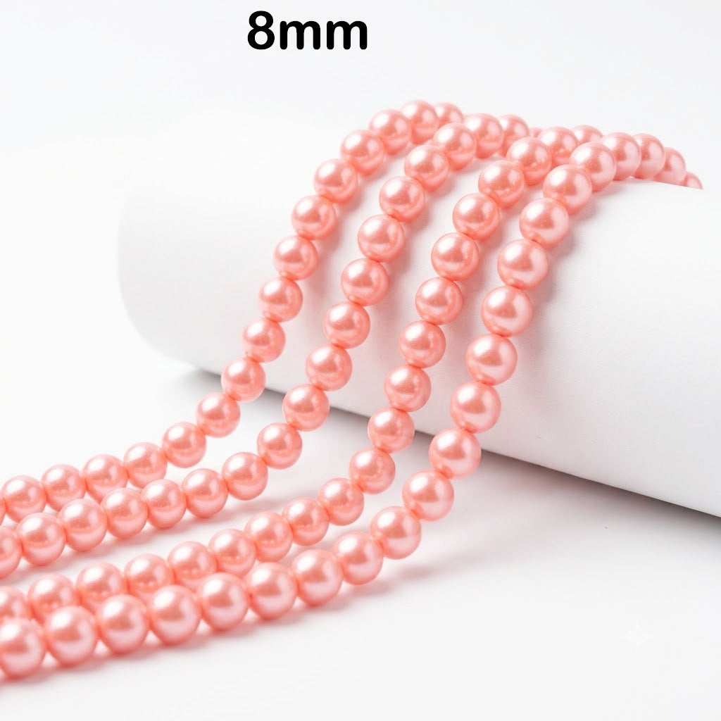 Best Quality 8mm size, Glass Pearl Beads Round  Approx. 105108 Beads Per Strand | Jewelry Making Supplies, Color Pink