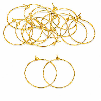 25mm Gold Plated Hoop Earring Findings - Pack of 40 Pieces | Thin Round Hoop Wire for DIY Jewelry Making, Charms, Beads & Pearl Earrings