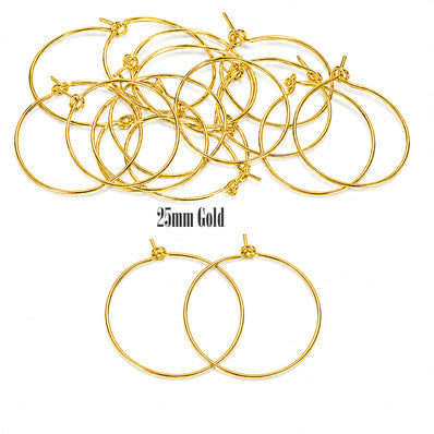 25mm Gold Plated Hoop Earring Findings - Pack of 40 Pieces | Thin Round Hoop Wire for DIY Jewelry Making, Charms, Beads & Pearl Earrings