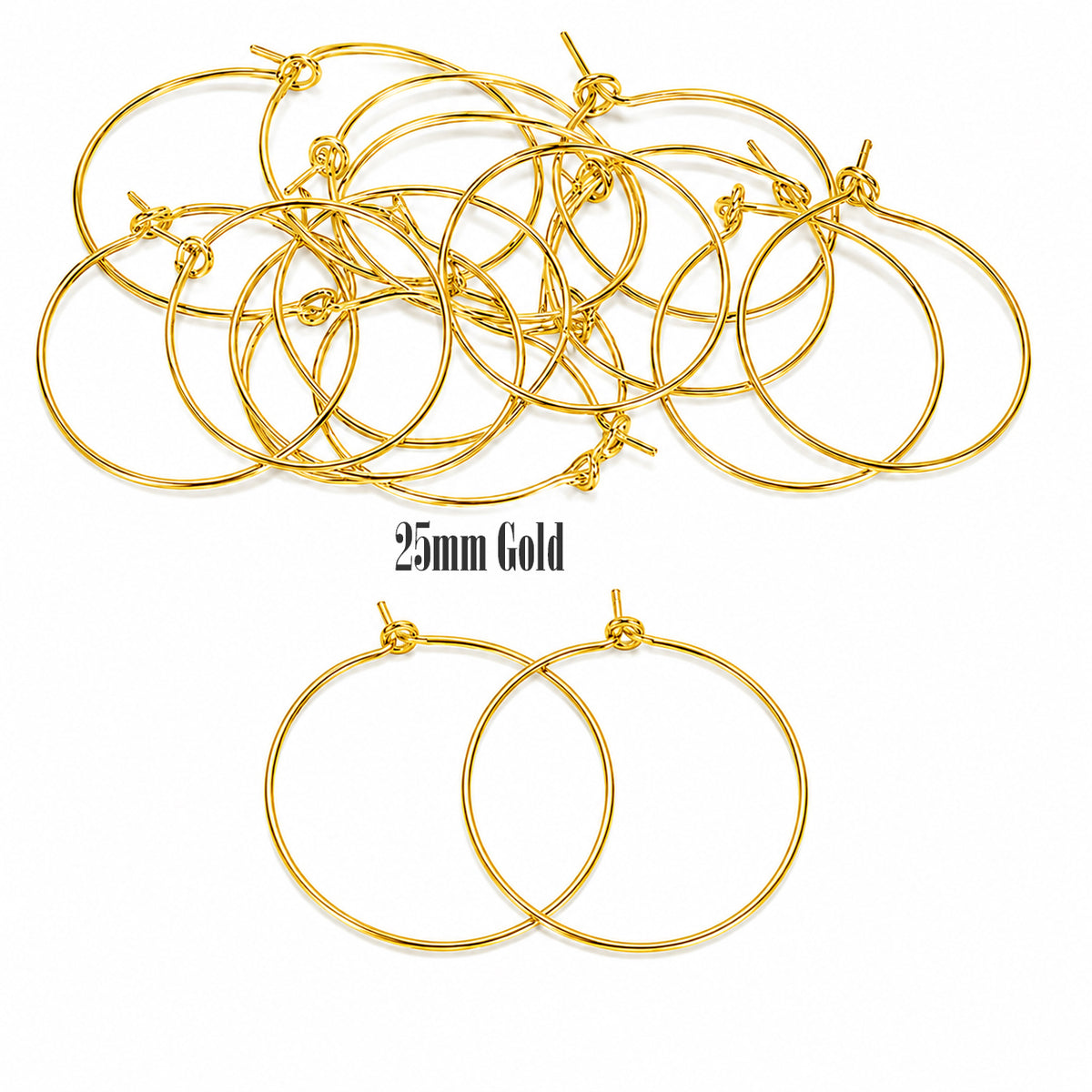 25mm Gold Plated Hoop Earring Findings - Pack of 40 Pieces | Thin Round Hoop Wire for DIY Jewelry Making, Charms, Beads & Pearl Earrings