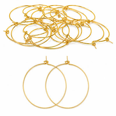 30mm Gold Plated Stainless Steel Material, Hoop Earring Findings - Pack of 40 Pieces | Thin Round Hoop Wire for DIY Jewelry Making, Charms, Beads & Pearl Earrings