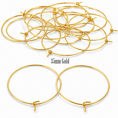 35mm Gold Plated Stainless Steel Hoop Earring Findings – Pack of 40 Pieces | Thin Round Hoops for DIY Jewelry Making, Charms, Beads, Pearl & Pendant Earrings