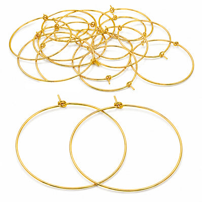 40mm Gold Plated Stainless Steel Hoop Earring Findings – Pack of 40 Pieces | Thin Round Hoops for DIY Jewelry Making, Charms, Beads, Pearl & Pendant Earrings
