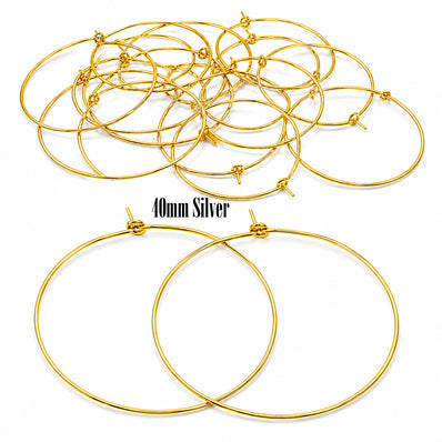40mm Gold Plated Stainless Steel Hoop Earring Findings – Pack of 40 Pieces | Thin Round Hoops for DIY Jewelry Making, Charms, Beads, Pearl & Pendant Earrings