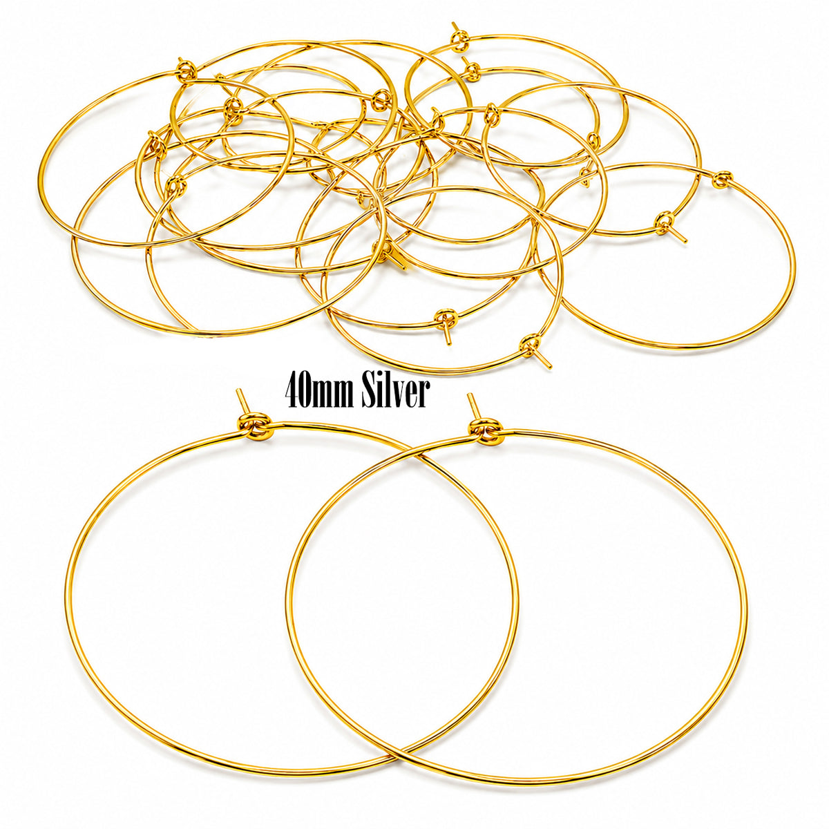 40mm Gold Plated Stainless Steel Hoop Earring Findings – Pack of 40 Pieces | Thin Round Hoops for DIY Jewelry Making, Charms, Beads, Pearl & Pendant Earrings