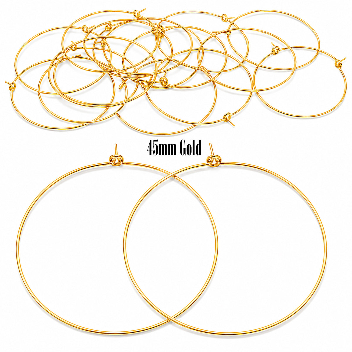 45mm Gold Plated Stainless Steel Hoop Earring Findings – Pack of 40 Pieces | Thin Round Hoops for DIY Jewelry Making, Charms, Beads, Pearl & Pendant Earrings