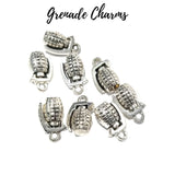 10/PCS PKG. HAND GRENADE CHARMS ANTIQUE SILVER FOR JEWELRY MAKING