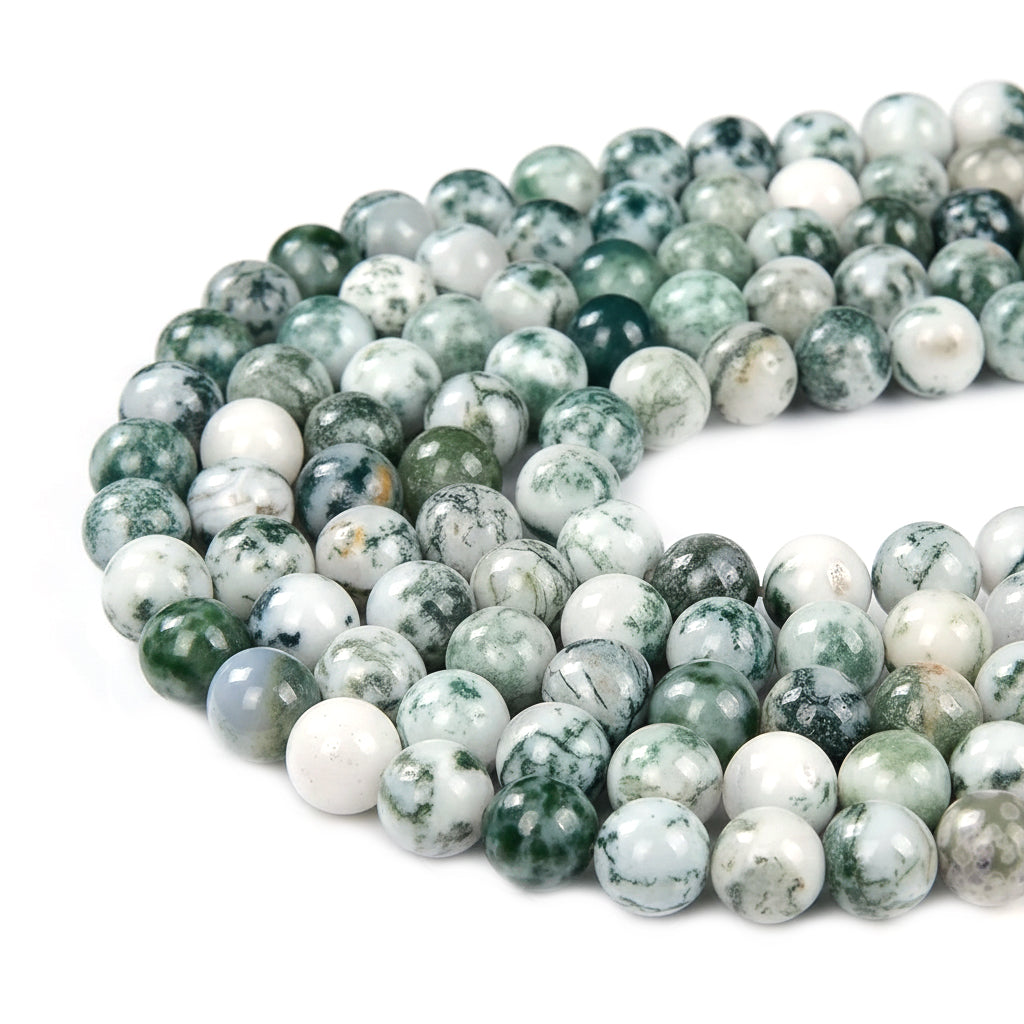 8mm Round Gemstone Beads, Tree Agate Per Line Approx 46 Beads