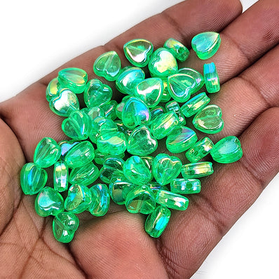 50 Grams Pack Approx 250 Pcs Pkg. Small Heart Beads Fine quality of Acrylic Material for Jewelry Making, Green Rainbow AB Color