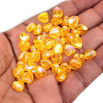 50 Grams Pack Approx 250 Pcs Pkg. Small Heart Beads Fine quality of Acrylic Material for Jewelry Making, Yellow Rainbow AB Color