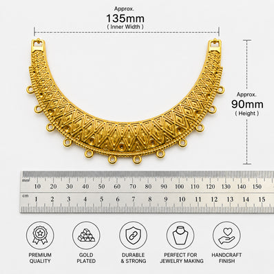 Per Piece, Gold Plated German Silver Shiny Gold Necklace Connector Pendant | Traditional Tribal Choker Centerpiece | Jewelry Making Finding | Ethnic Necklace Component