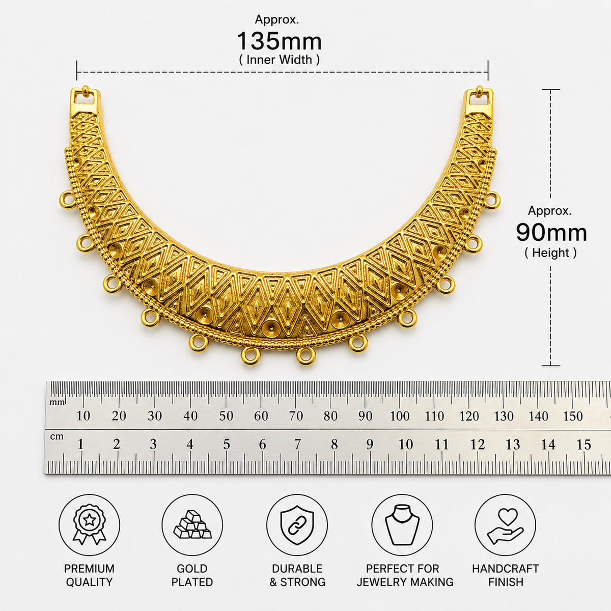 Per Piece, Gold Plated German Silver Shiny Gold Necklace Connector Pendant | Traditional Tribal Choker Centerpiece | Jewelry Making Finding | Ethnic Necklace Component