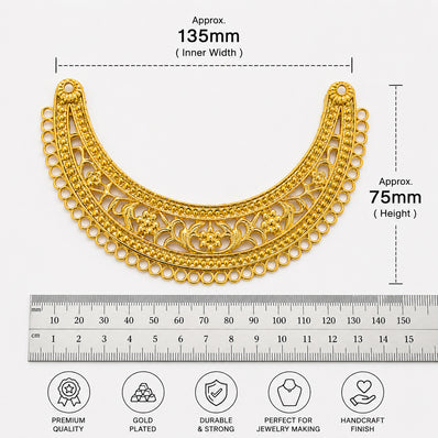 Per Piece, Gold Plated German Silver Shiny Gold Necklace Connector Pendant | Traditional Tribal Choker Centerpiece | Jewelry Making Finding | Ethnic Necklace Component