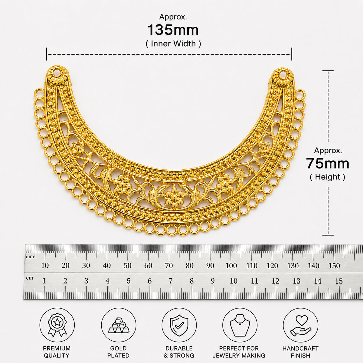 Per Piece, Gold Plated German Silver Shiny Gold Necklace Connector Pendant | Traditional Tribal Choker Centerpiece | Jewelry Making Finding | Ethnic Necklace Component