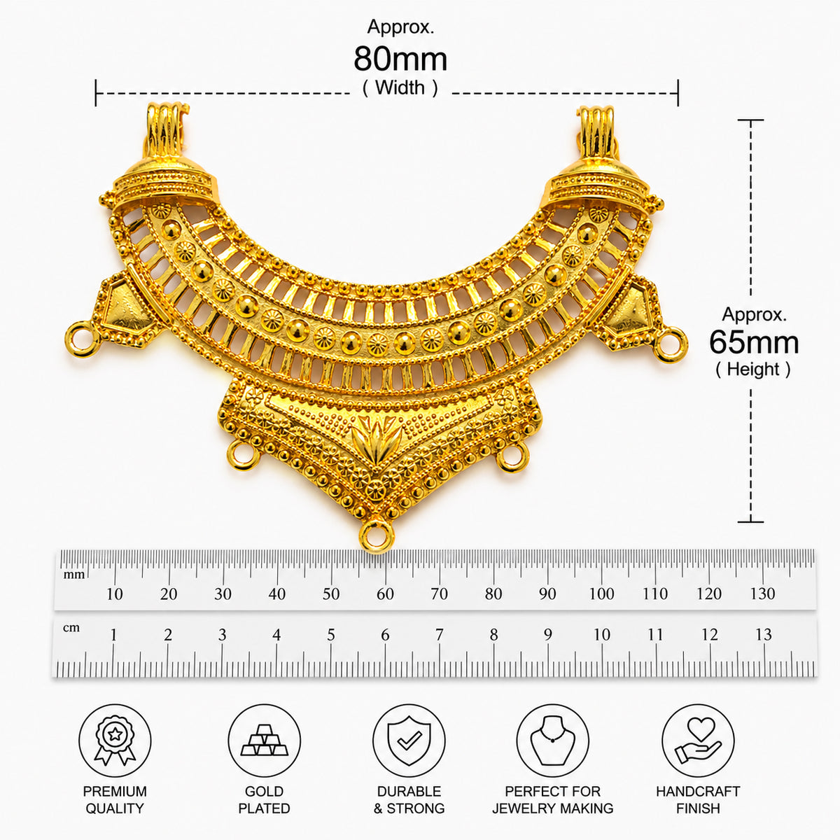 Per Piece, Gold Plated German Silver Shiny Gold Necklace Connector Pendant | Traditional Tribal Choker Centerpiece | Jewelry Making Finding | Ethnic Necklace Component