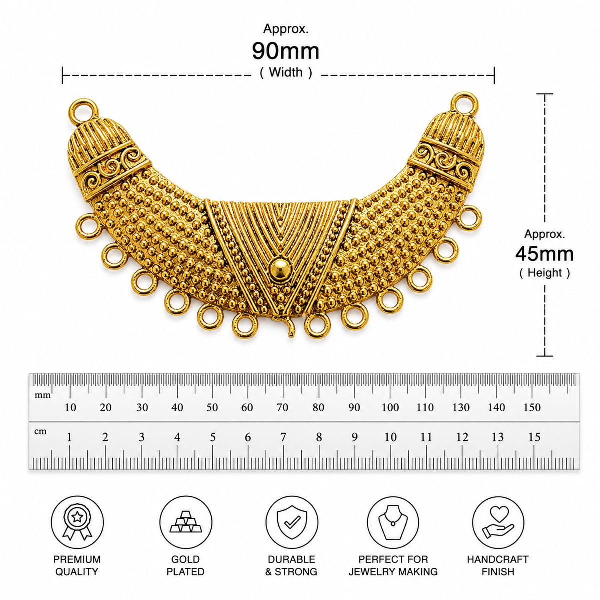 Per Piece, Gold Plated German Silver Shiny Gold Necklace Connector Pendant | Traditional Tribal Choker Centerpiece | Jewelry Making Finding | Ethnic Necklace Component