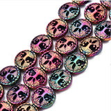 2 PIECES PACK' TREE OF LIFE' ELECTROPLATED' NON MAGNETIC RAINBOW SHADE HEMATITE BEADS' 12 MM