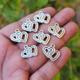 10 PIECES PACK' SILVER OXIDIZED HEART CHARMS' 16 MM USED DIY JEWELLERY MAKING