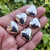 10 PCS PKG. SILVER PLATED ACRYLIC SMOOTH HEART CHARM IN SIZE ABOUT 20MM