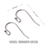 50 Pcs Pack Rhodium/Nickel Silver Plated Earring Hooks