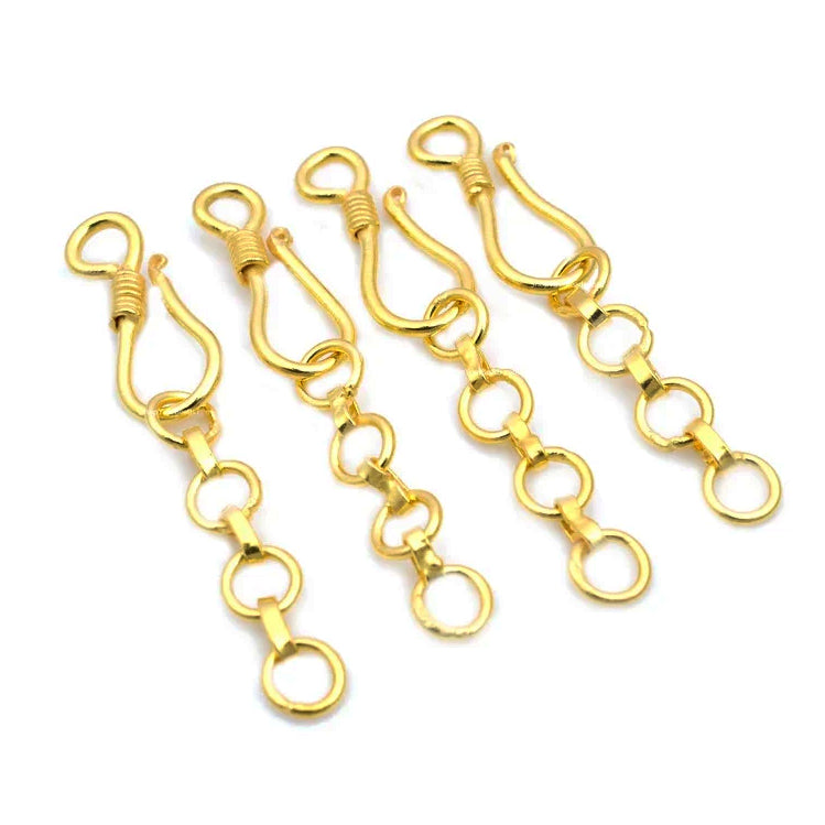 Gold Plated Brass S Hook Clasp with Extension Chain – 5 Pieces Pack | Jewelry Making Findings
