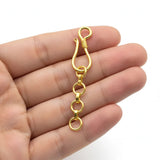 Gold Plated Brass S Hook Clasp with Extension Chain – 5 Pieces Pack | Jewelry Making Findings