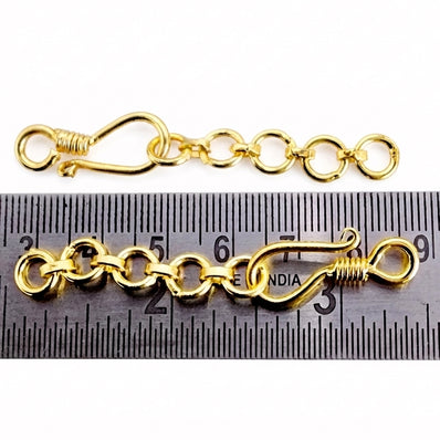 Gold Plated Brass S Hook Clasp with Extension Chain – 5 Pieces Pack | Jewelry Making Findings