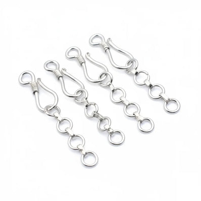 Brass S Hook Clasp with Extension Chain for Jewelry Making – 5 Pieces Pack | Silver Finish Jewellery Findings