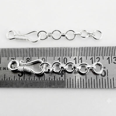Brass S Hook Clasp with Extension Chain for Jewelry Making – 5 Pieces Pack | Silver Finish Jewellery Findings