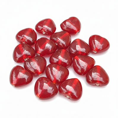 10 PIECES PACK' 14-15 MM APPROX' HANDMADE HEART SHAPED GLASS BEADS