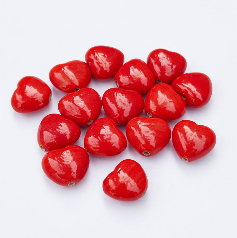 10 PIECES PACK' 14-16 MM APPROX' HANDMADE HEART SHAPED GLASS BEADS
