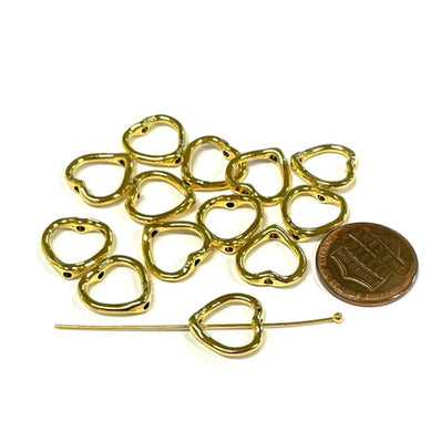 SUPER SALE' OVERSTOCK PRODUCT' GOLD POLISHED' HEART SHAPED' 13 SOLD BY 10 PIECES PACK METAL BEADS