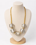 Sale Handcrafted 18-Inch Silver Foil Large Glass Bead Necklace with Gold Seed Bead
