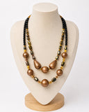 Handcrafted 2-Row Metallic Copper & Black Glass Bead Statement Necklace