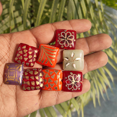 6 PIECES PACK' ASSORTED MIX PACK OF HAND PAINTED GLASS BEADS