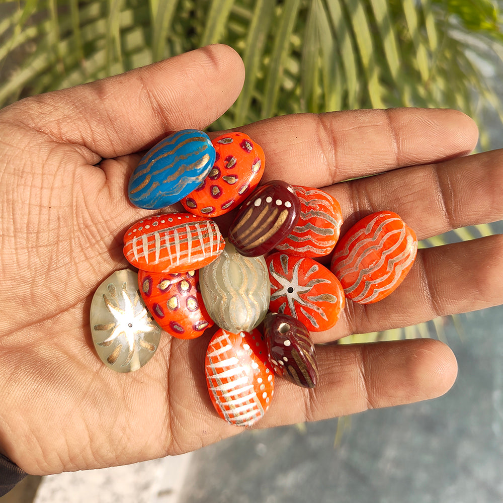 6 PIECES PACK' ASSORTED MIX PACK OF HAND PAINTED GLASS BEADS