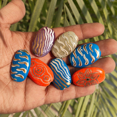 6 PIECES PACK' ASSORTED MIX PACK OF HAND PAINTED GLASS BEADS