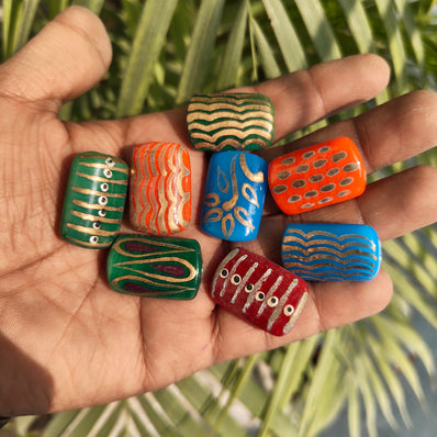 6 PIECES PACK' ASSORTED MIX PACK OF HAND PAINTED GLASS BEADS