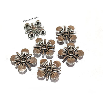 20pcs Silver Oxidized Plated Fine Metal craft Connector Jewelry making Findings 4 loops backside