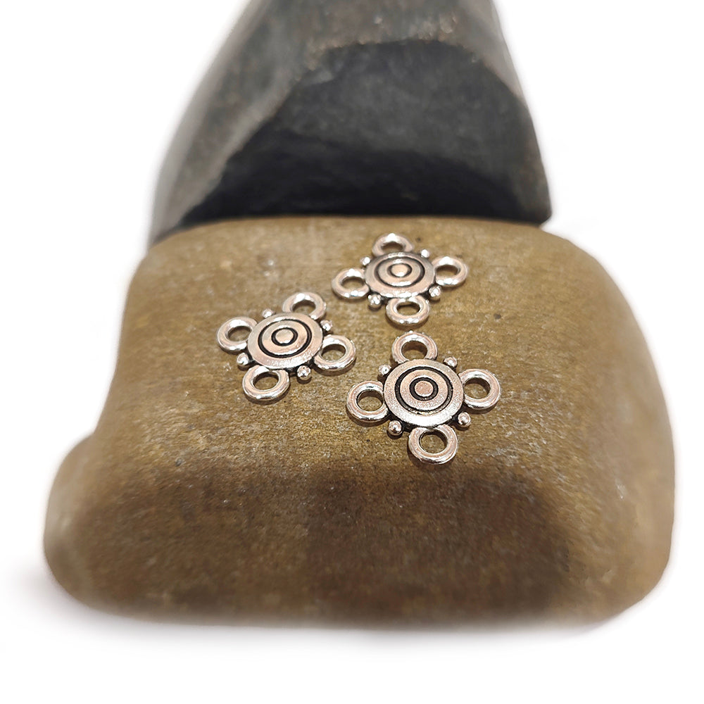 20pcs, 4 loop connector charms for jewelry making Silver antique size about 12~14mm