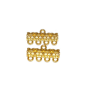 10 Pcs Pack in approx Size 11X20mm Flower Petal Gold 4 loop Link and Connectors Bar for Jewelry Making Bead Findings
