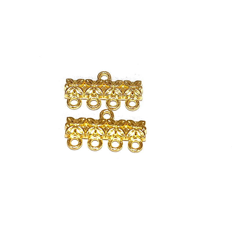 10 Pcs Pack in approx Size 11X20mm Flower Petal Gold 4 loop Link and Connectors Bar for Jewelry Making Bead Findings