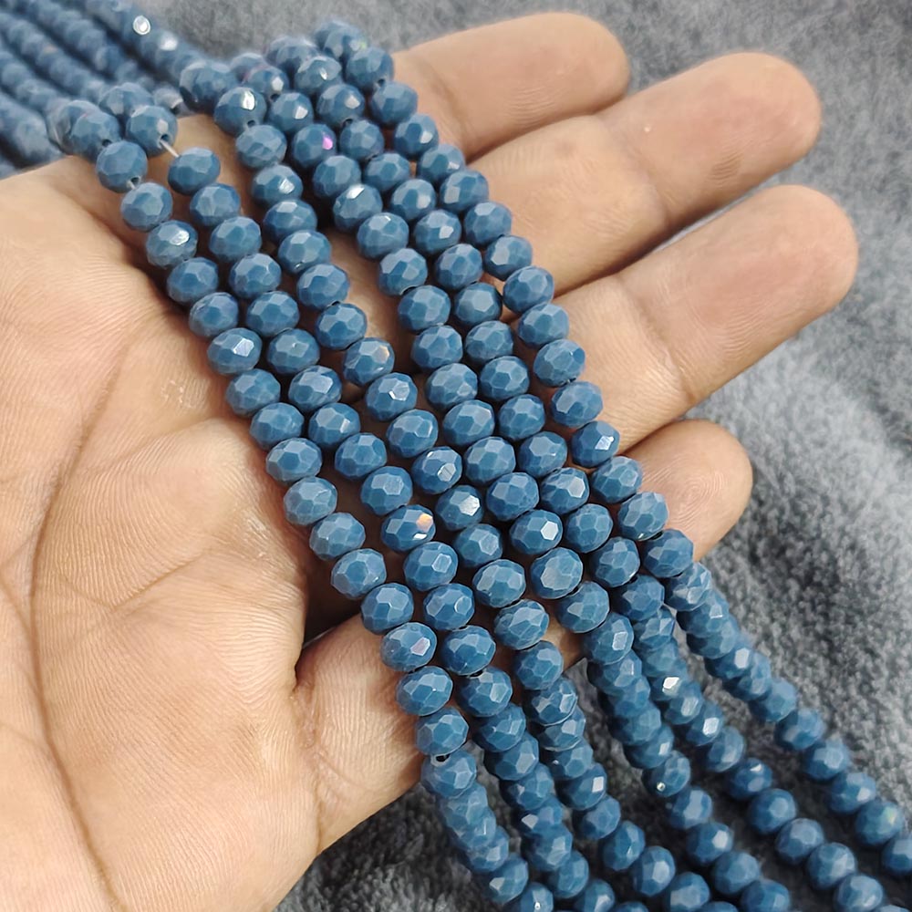 1 LINE/STRING PACK 6x4 MM OPAQUE TEAL BLUE CRYSTAL TYRE GLASS BEADS (APPROX BEADS 80-85)