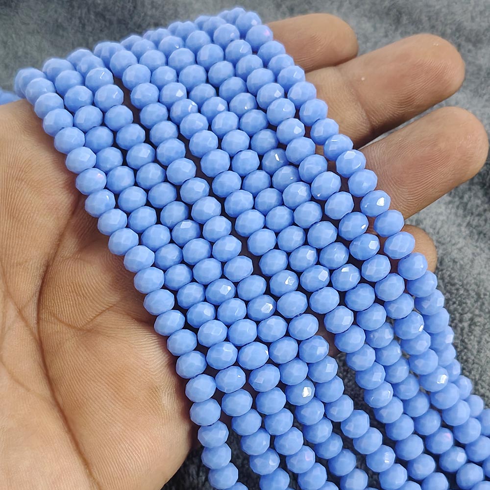 1 LINE/STRING PACK 6x4 MM OPAQUE BABY BLUE CRYSTAL TYRE GLASS BEADS (APPROX BEADS 80-85)