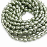 8x11mm Drop Glass Pearl Beads Strand – Sage Green Pearl Finish – Approx. 63~64 Beads per String – Jewelry Making & Craft Supplies